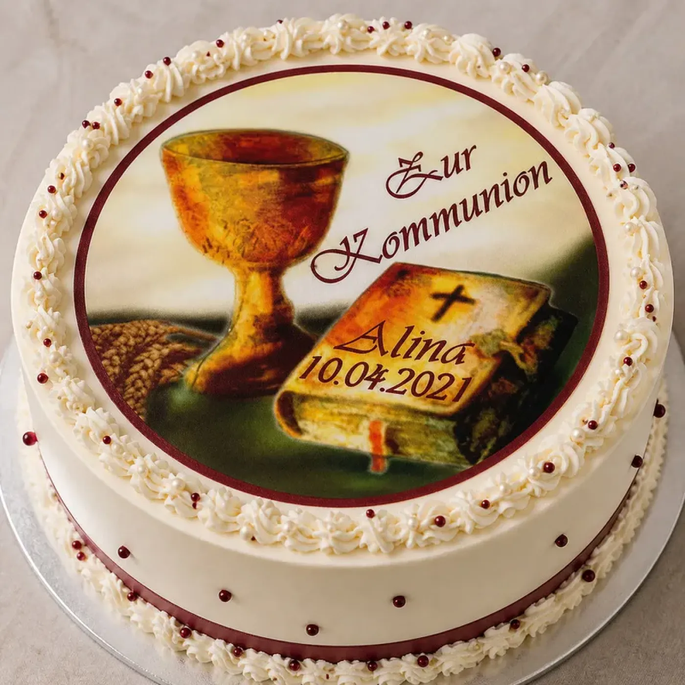 Tortenaufleger für Kommunion, Konfirmation, Firmung und Jugendweihe mit Kelch und Bibel