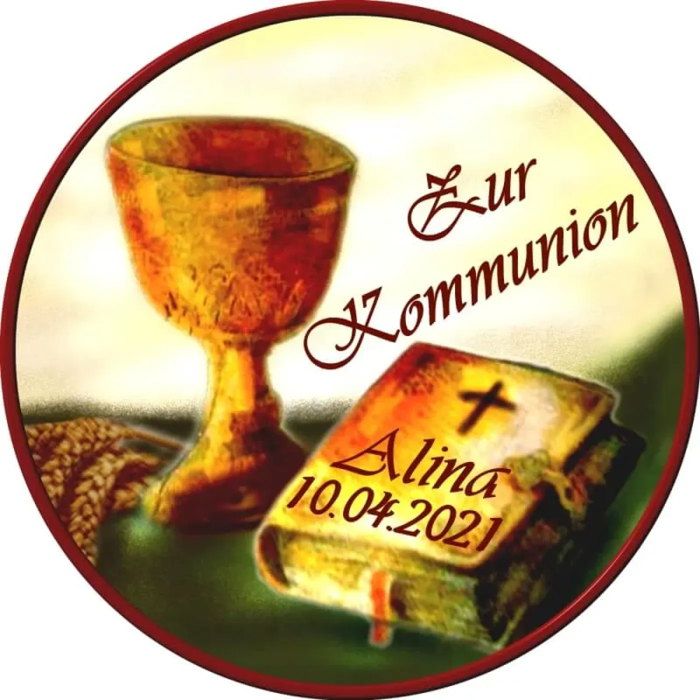 Tortenaufleger für Kommunion, Konfirmation, Firmung und Jugendweihe mit Kelch und Bibel