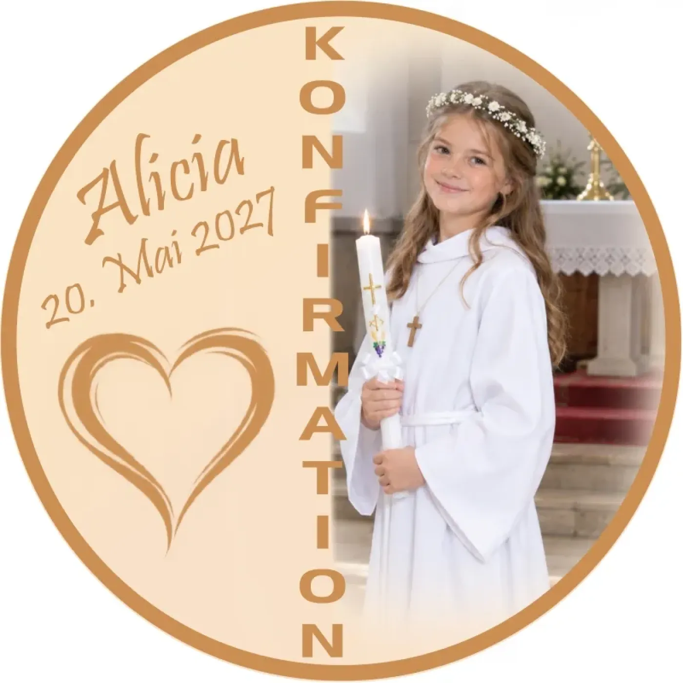 Fototortenaufleger für Kommunion, Konfirmation, Firmung und Jugendweihe in Wunschfarbe