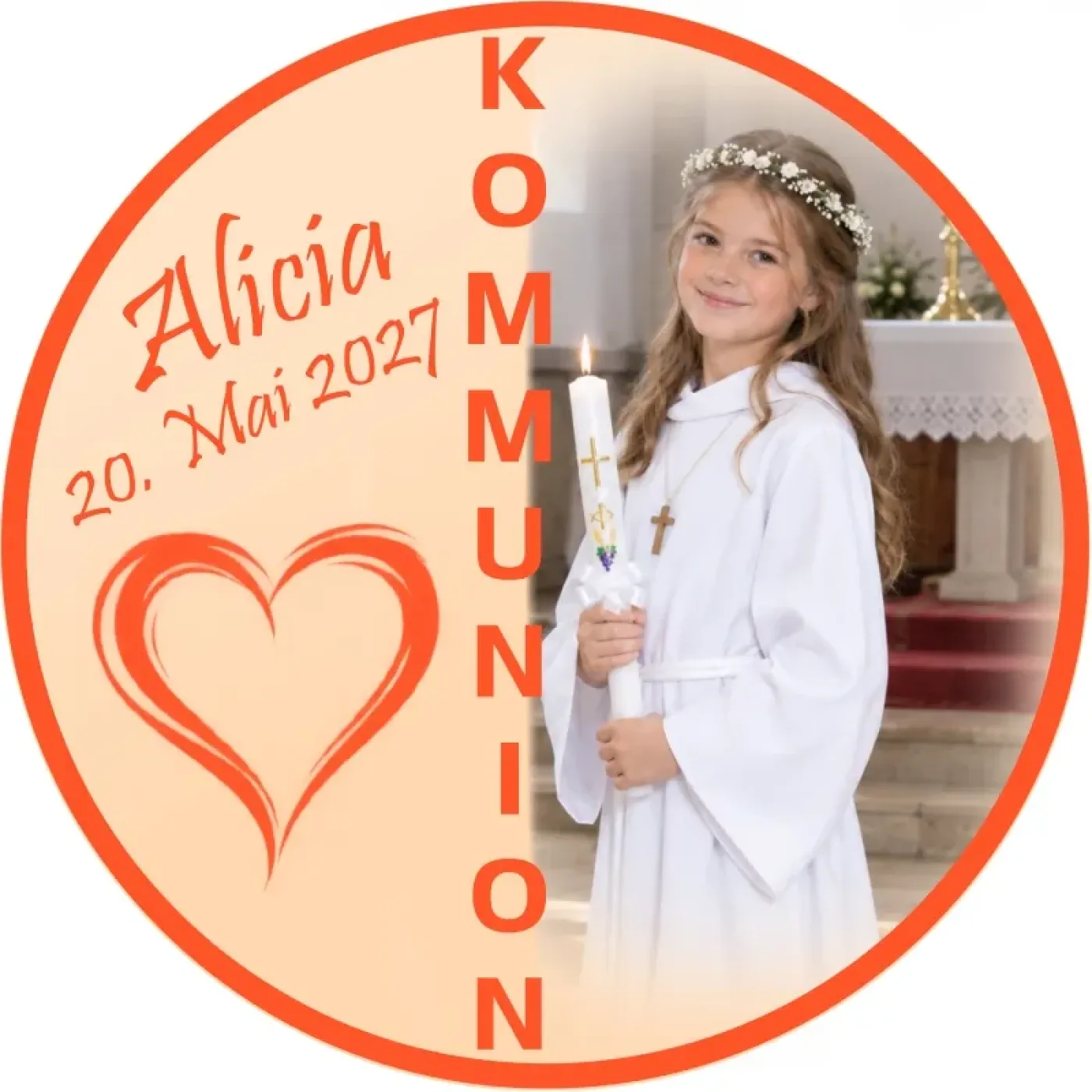 Fototortenaufleger für Kommunion, Konfirmation, Firmung und Jugendweihe in Wunschfarbe