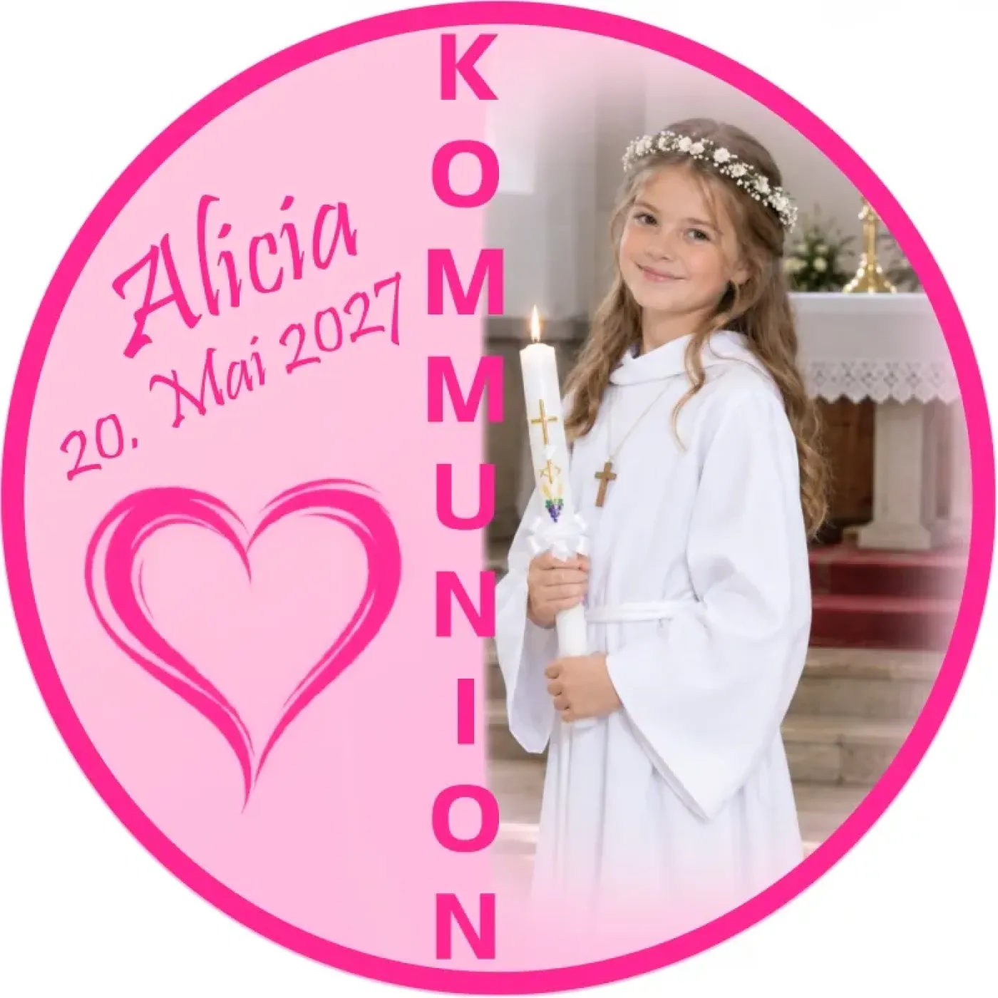 Fototortenaufleger für Kommunion, Konfirmation, Firmung und Jugendweihe in Wunschfarbe