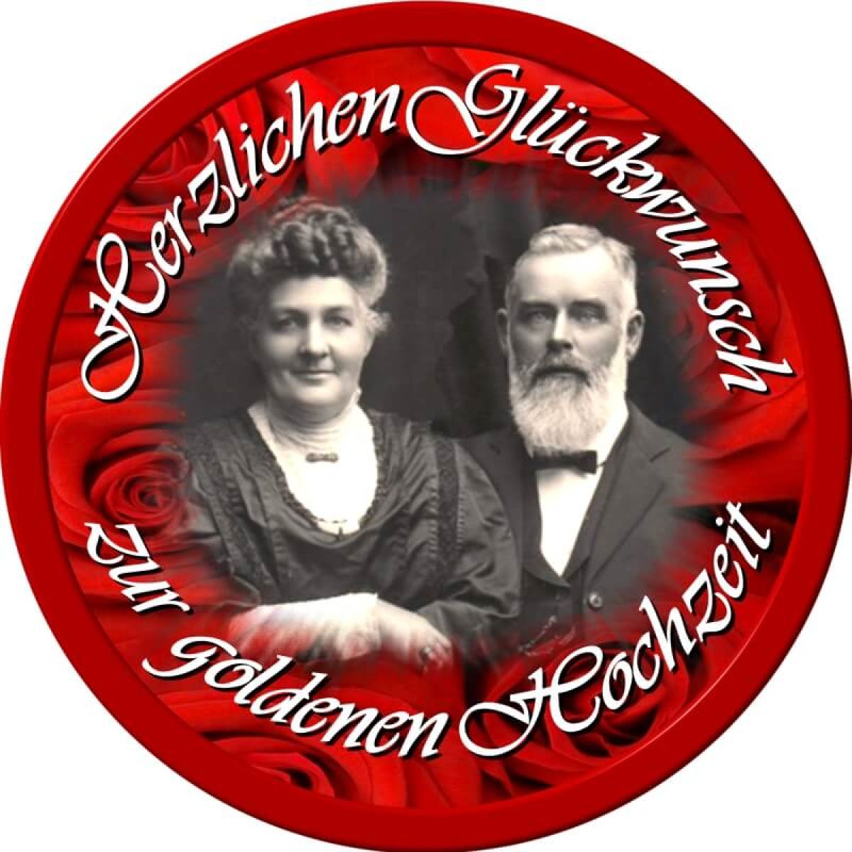 Tortenaufleger Hochzeit rund mit roten Rosen im Nostalgie-Look