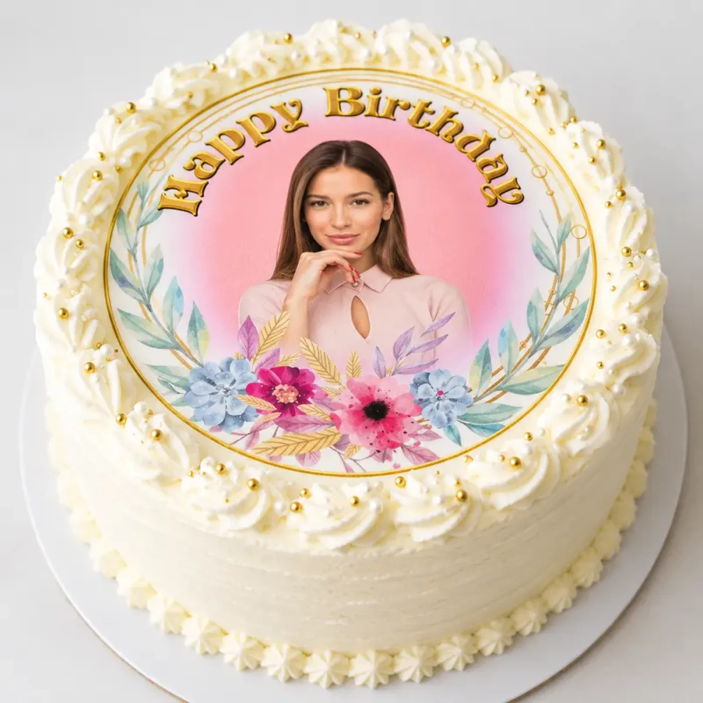 Eleganter Tortenaufleger Geburtstag mit Blumenornament (8 Farben)