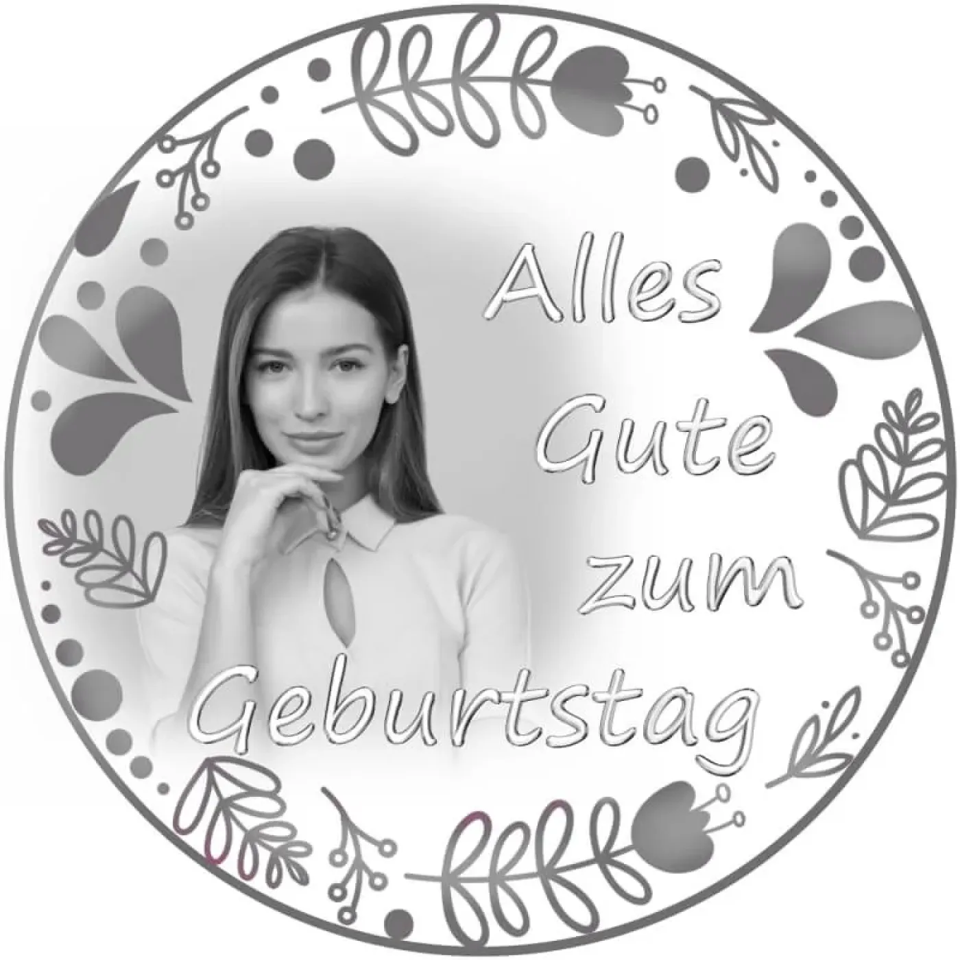 Runder Foto-Tortenaufleger Geburtstag mit floralem Blätterkranz (8 Farben)