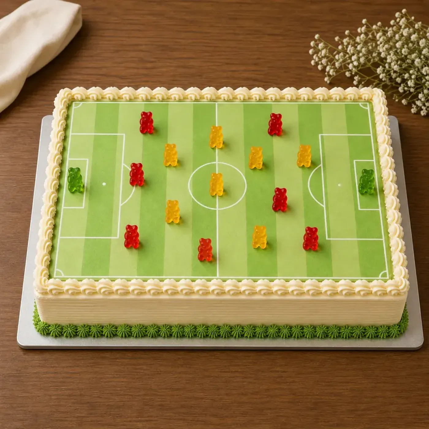 Personalisierter Fußballfeld Tortenaufleger mit individuellem Wunschtext und Spruch