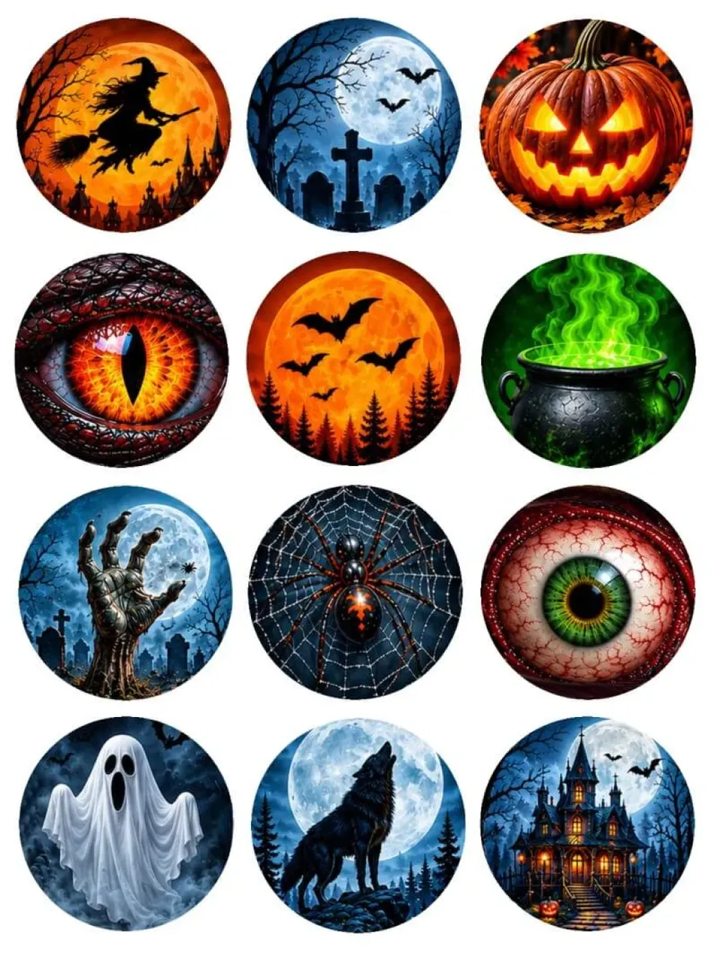 Personalisierte Muffin- und Cupcake-Aufleger im 12er-Set – 12 verschiedene Halloween Grusel-Motive