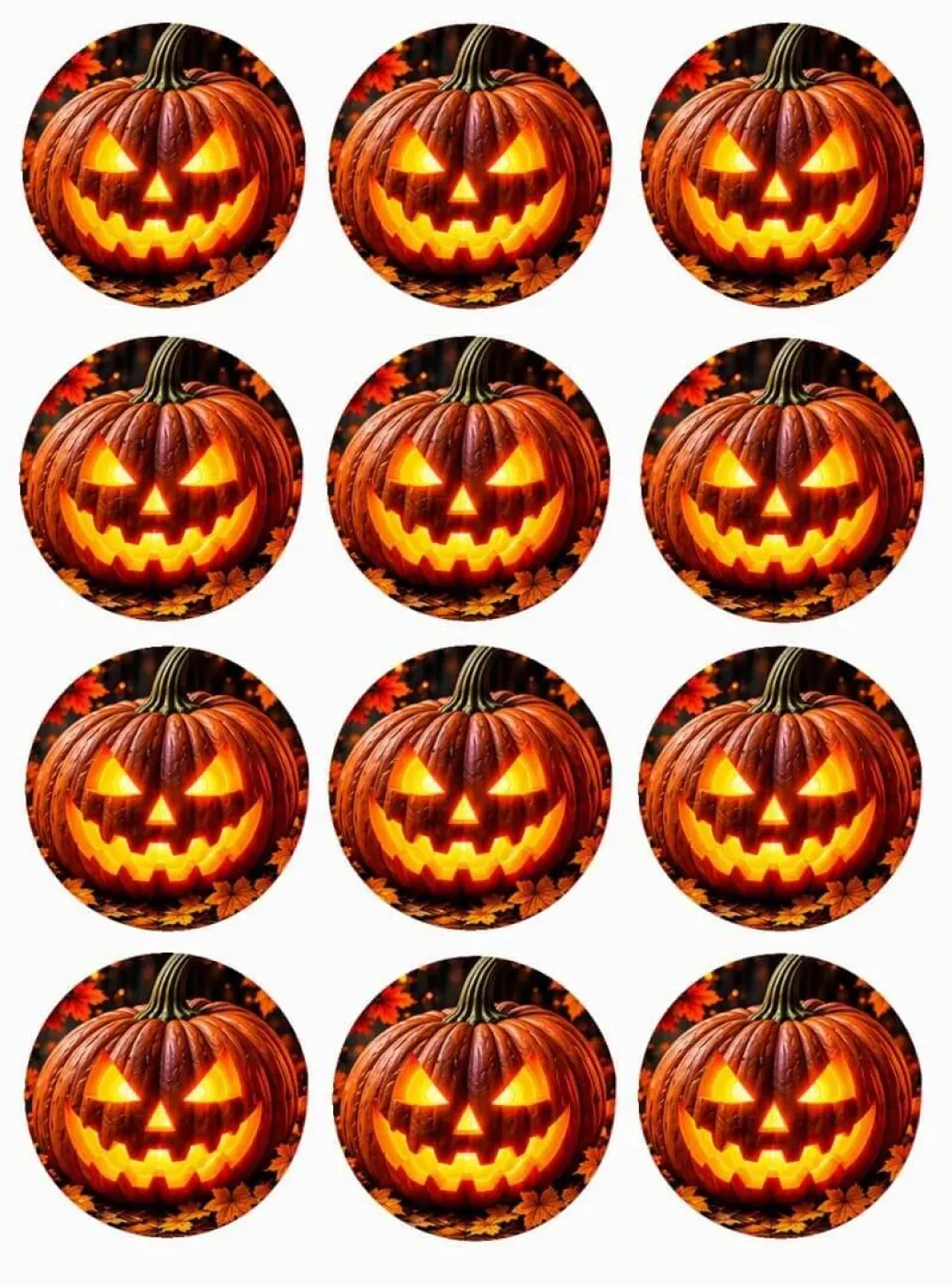 12 Stück Muffin- und Cupcake-Aufleger – Leuchtendes Halloween Kürbis Motiv