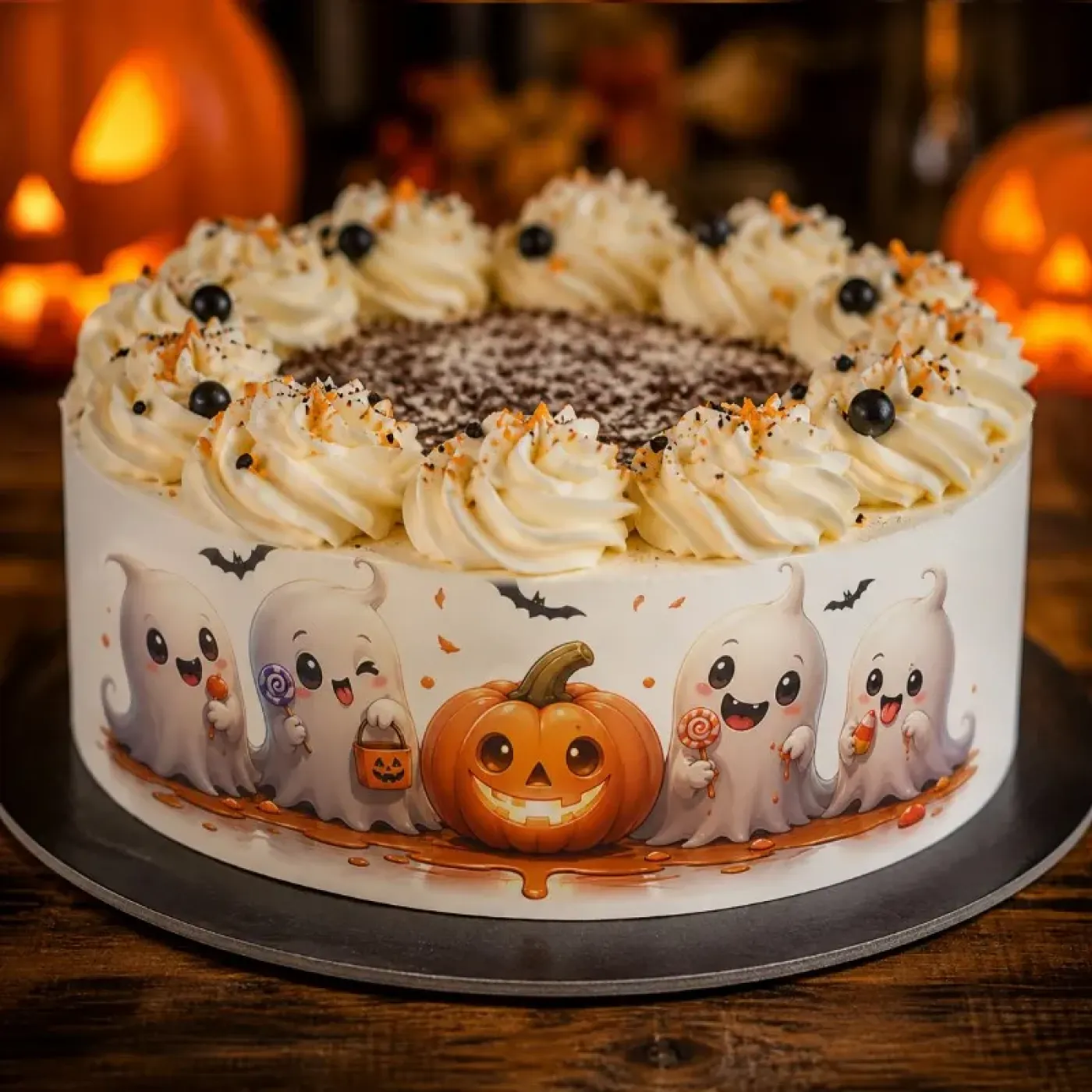 Essbares Tortenband Halloween mit niedlichen Gespenstern & Kürbissen, 4er-Set