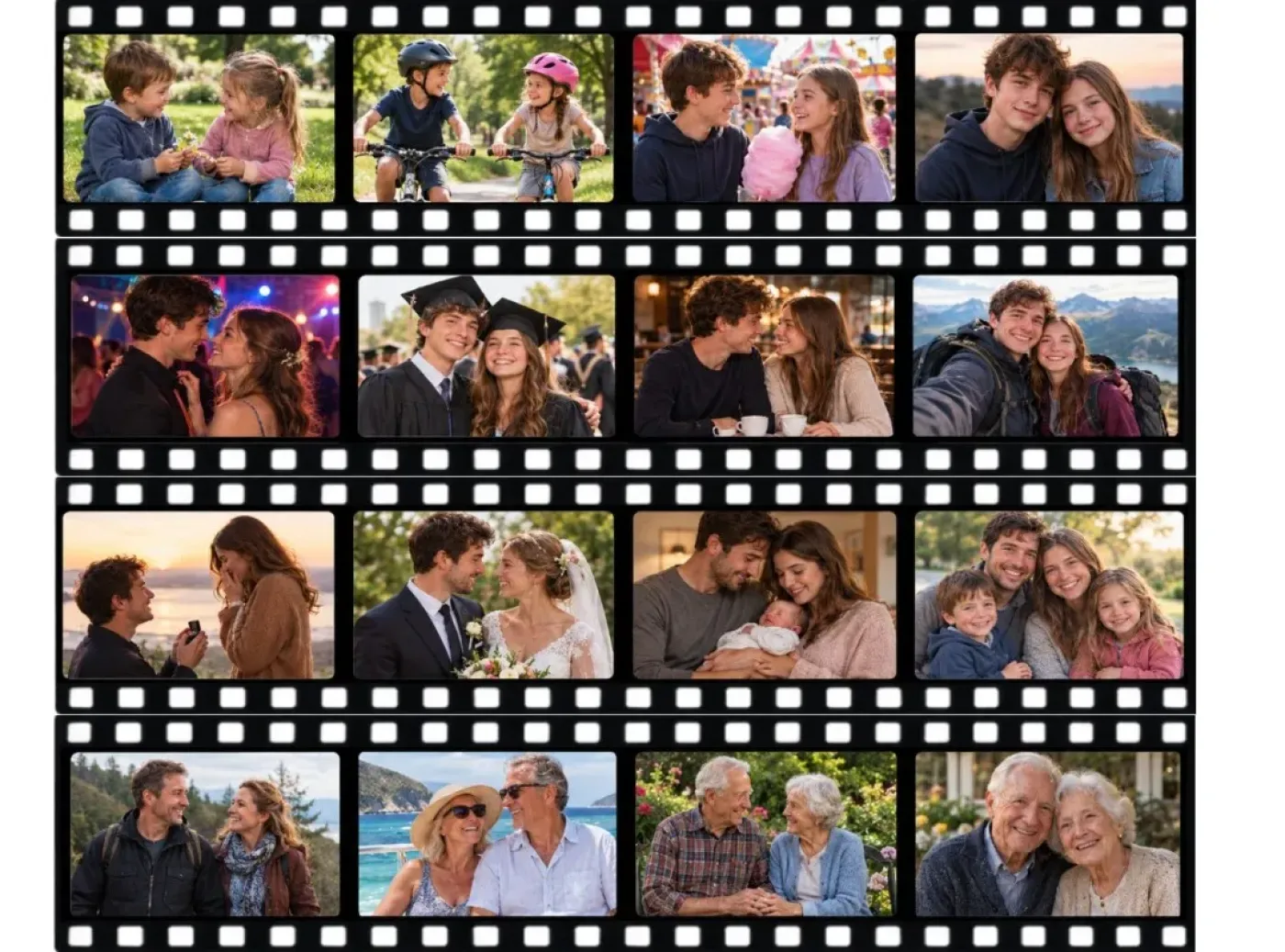 Essbares Tortenband im Filmstreifen-Design mit bis zu 16 eigenen Fotos, 4er-Set