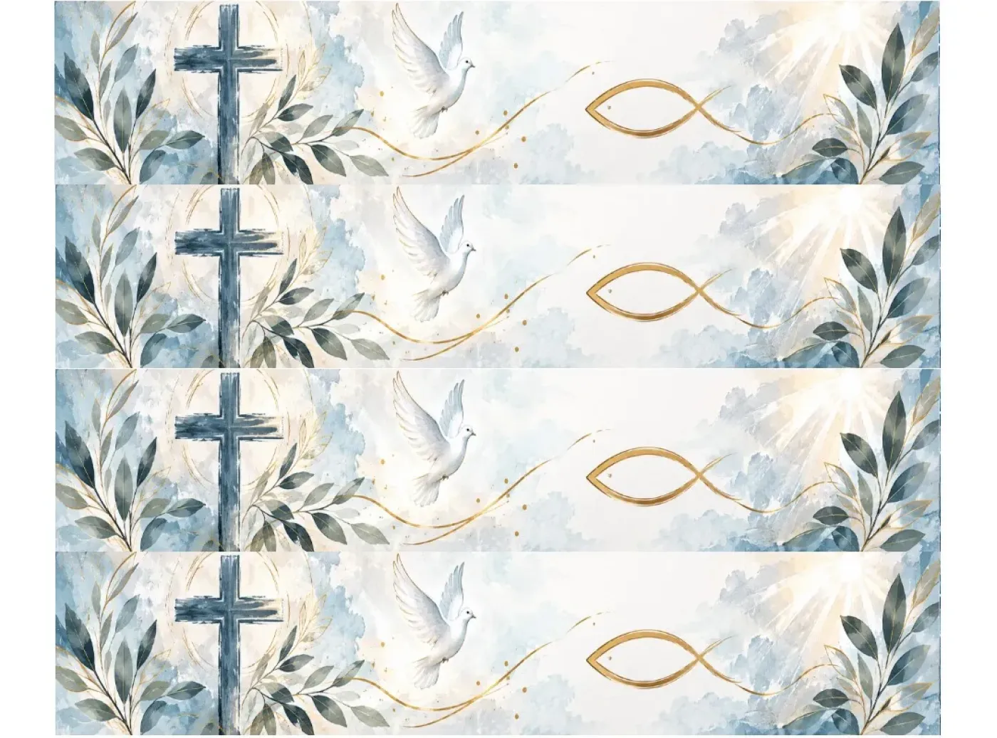 Essbares Tortenband zur Konfirmation, Kommunion & Taufe mit Taube, Kreuz und Fisch, 4er-Set