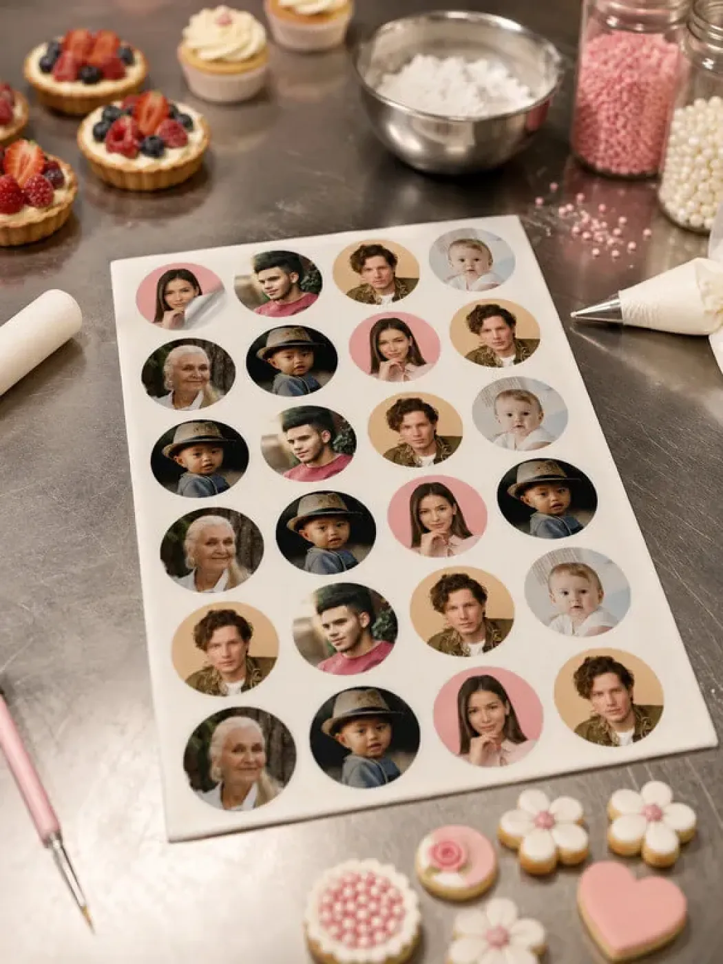 Runde essbare Bilder für Pralinen & Kleingebäck - 24 Stück (verschiedene Motive)